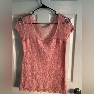 GUESS womans pink lace top SZ XL like new